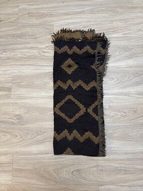 Wilfred Reversible Black and Brown Geometric Pattern Blanket Scarf